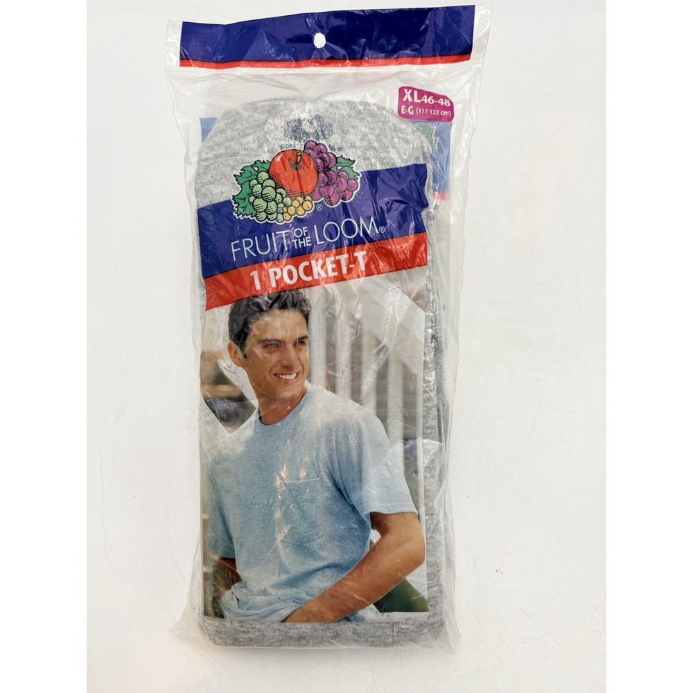 Vintage 2002 Fruit of the Loom • Pocket T Shirt • Gray Cotton Men's XL 46-48 NOS